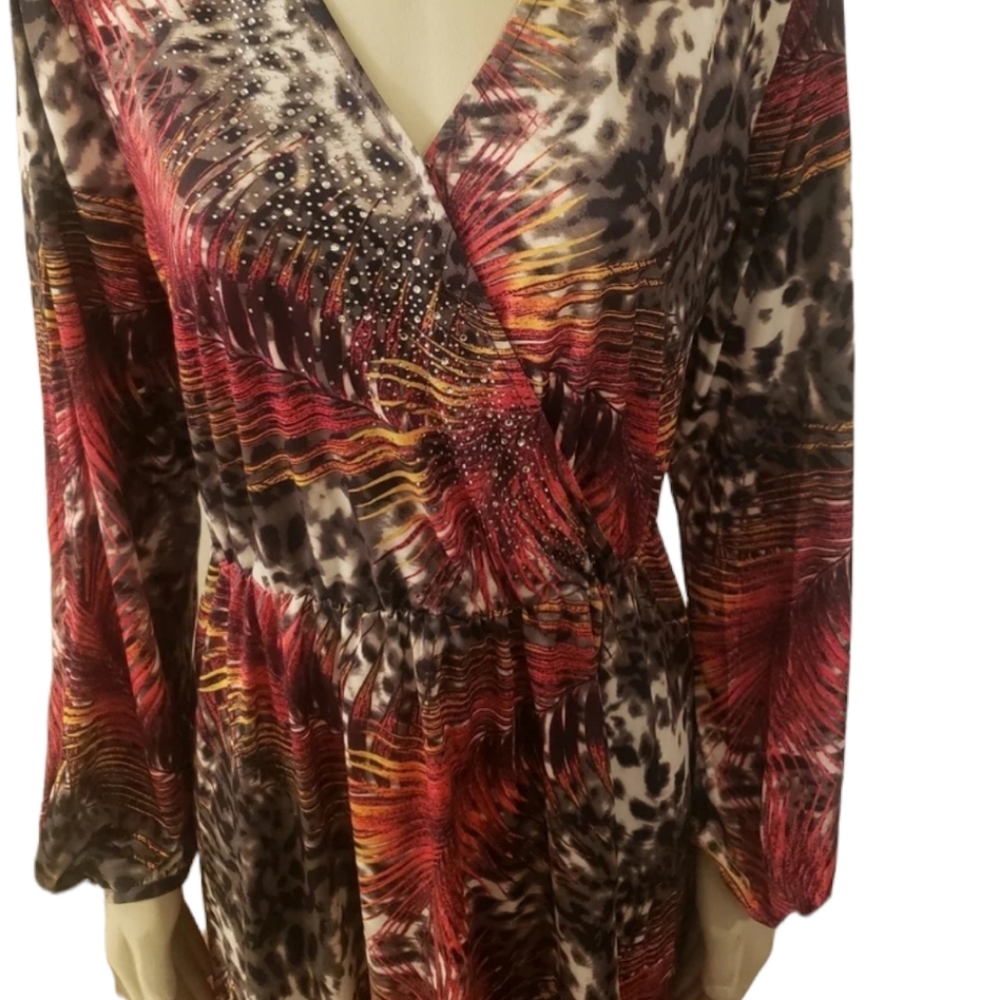 Allure by Julia K animal print midi wrap dress with sequence Size XL